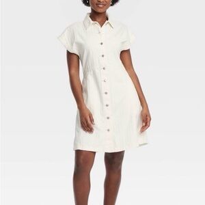 Universal Thread Cream Button-Down Mini Dress